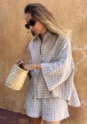 Ensemble chemise-short - carreaux vichy beige